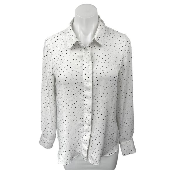 H&M White Black Polka Dots Long Sleeve Casual Button Down Shirt Top Size 8 - Picture 1 of 4